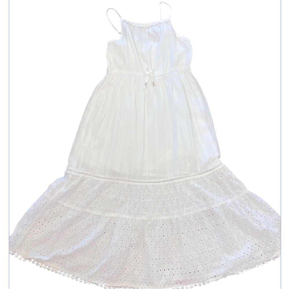 Cat & Jack Girls 7/8 White 100%Cot EUC Embroidered Summer Sun Dress Spagh Straps